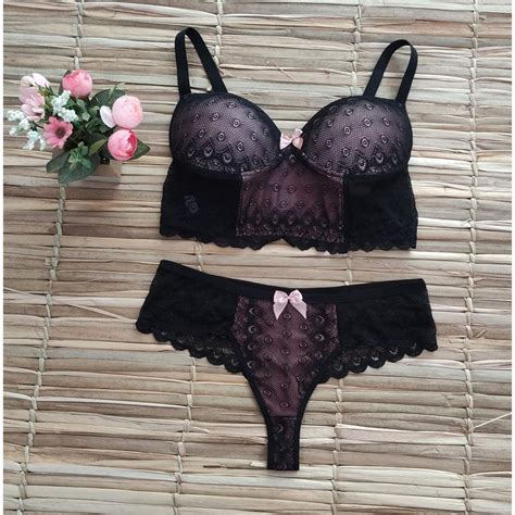 Conjunto Rendado Bojo E Calcinha Fio Dental Plus Size Sensual Lingerie Bicolor Luxo Shopee