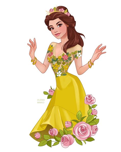 Disney Princesses In Floral Dresses And Flower Crowns