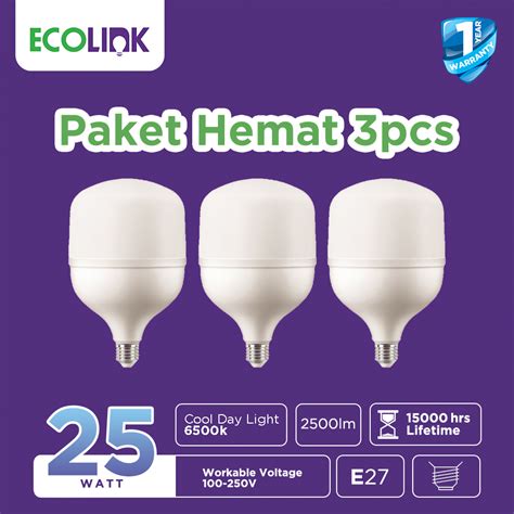 Jual Ecolink Lampu Bohlam LED Bulb Capsule 25W Putih Cool Paket 3pcs