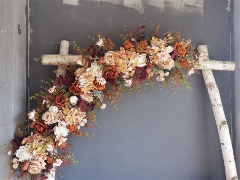 Fake Flowers Fall Wedding Archway Rust Beige Terracotta Corner Swag