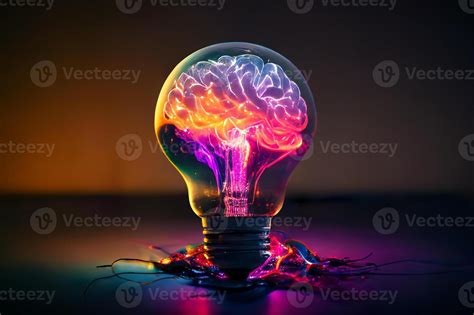 The Human Brain Is Inside A Light Bulb Creative Neon Brain Glow