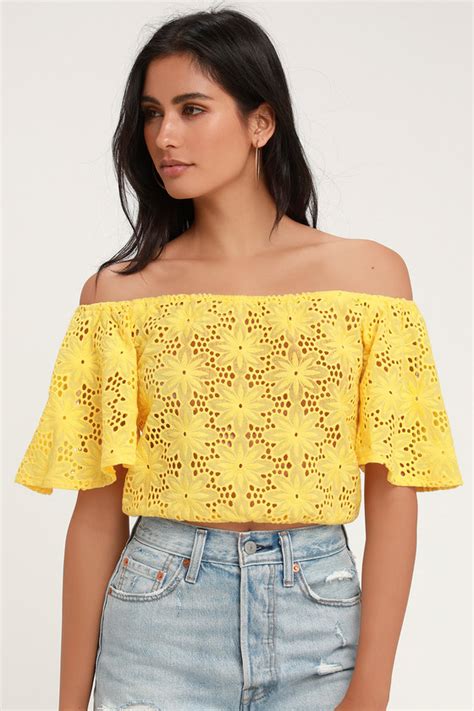 Cute Yellow Top Yellow Eyelet Top Eyelet Crop Top Lulus