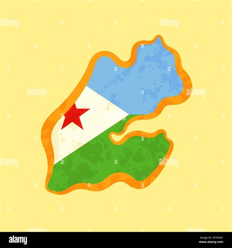 Map of Djibouti colored with the flag and marked with a golden line in ...