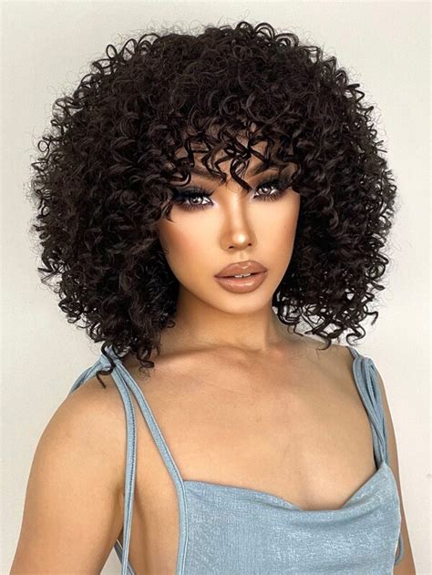 Afro Short Curly Synthetic Wig With Bangs Shein Usa