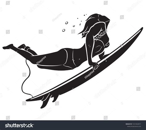 Female Surfer Silhouette Duck Dive Underwater Vector De Stock Libre