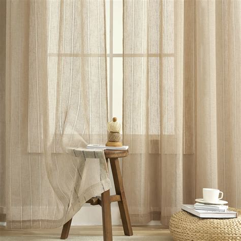 Demetex Striped Sheer Curtains Linen 84 Inches Long Semi Sheer Glass