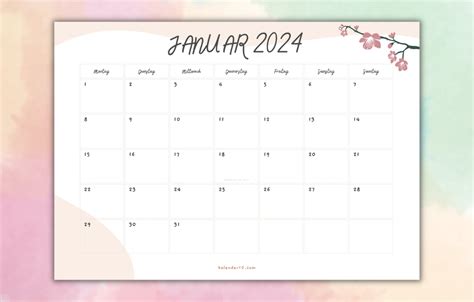 Kalender Januar 2024 Zum Ausdrucken