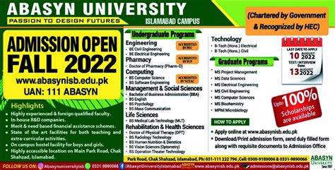 Abasyn University Islamabad Campus Undergraduate Program 2022 2024