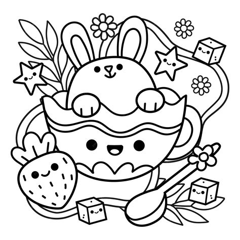 Ilustración De Libro Para Colorear Kawaii Dibujado A Mano Vector Premium