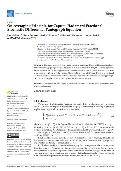 PDF On Averaging Principle For CaputoHadamard Fractional Stochastic