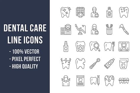 Iconos De Línea De Cuidado Dental Vector Premium