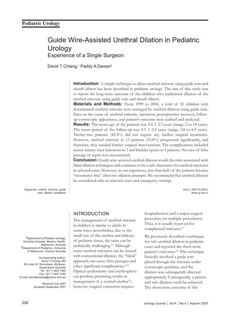 Pdf Guide Wire Assisted Urethral Dilation In Pediatric Urology