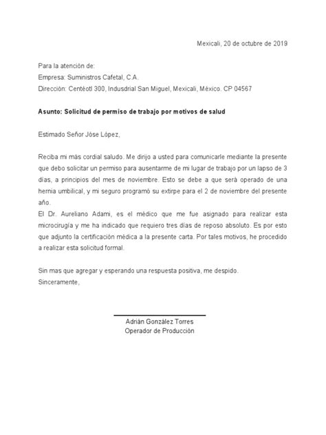 Modelo Carta de Permiso Laboral | PDF 