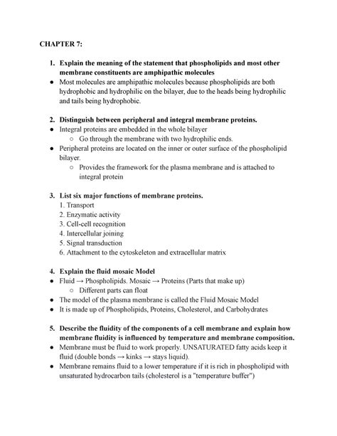 General Biology I Chapter 7 (Membrane Structure and Function) Part 1 - CHAPTER 7: Explain the