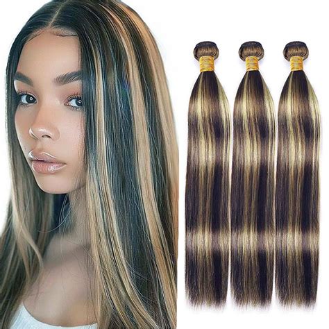 Amazon P1B27 Human Hair Bundles Honey Blonde Straight Bundles Highlight Bundles 16 18 20