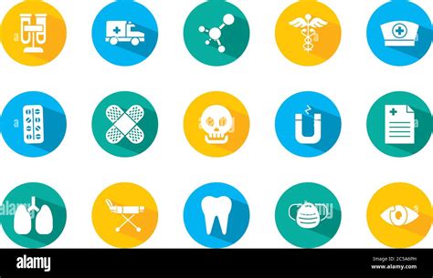 Set Of Skull And Medical Icons Over White Background Block Style Vector Illustration Stock