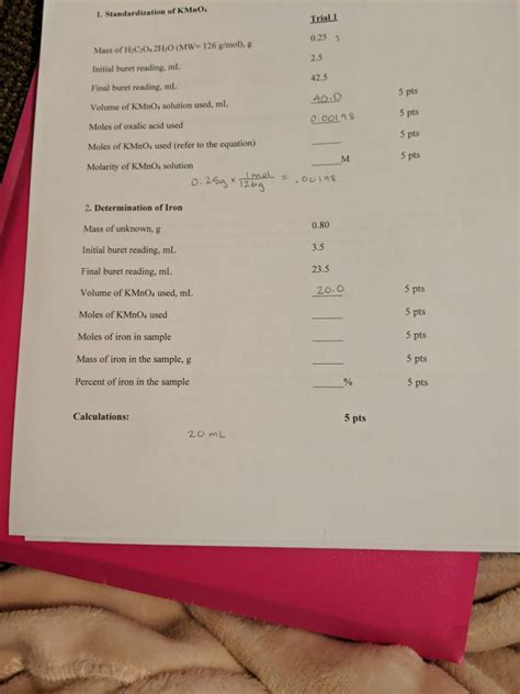 Solved 1 Standardization Of KMnO Triall 0 253 Mass Of Chegg