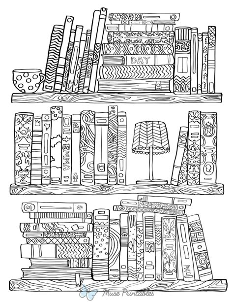 Printable Bookshelf Adult Coloring Page