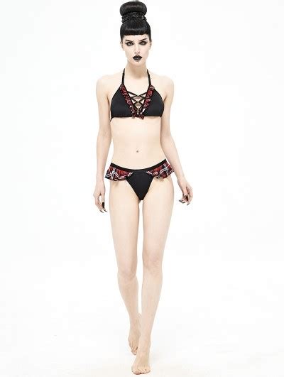 Devil Fashion Black And Red Gothic Sexy Two Piece Bikini Set DarkinCloset