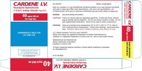 Cardene Injection Package Insert Prescribing Information