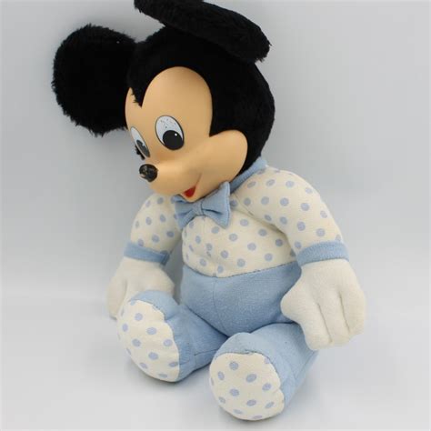 Ancienne Peluche Mickey Mouse Bleu Blanc Pois WALT DISNEY