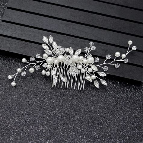 LEDSHLIU Braut Hochzeit Haarkamm Blume Perle Tiara Braut Kristall Blatt