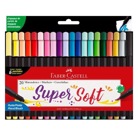 Set Marcadores Supersoft Punta Pincel Faber Castell Librer A