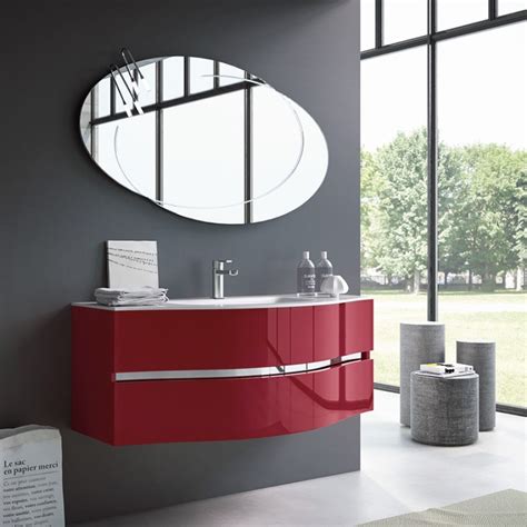 Mobile Bagno Rosso Lucido Moderno Sospeso Curvo Bmt Moon