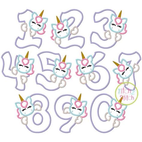 Unicorn Numbers Applique In Font Sizes 4 5 6 And 7 Embroidery