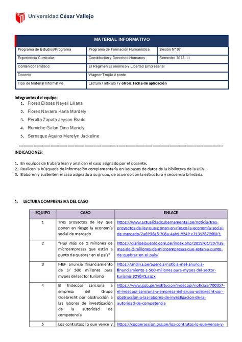 Ficha De Aplicaci N Semana Material Informativo Programa De