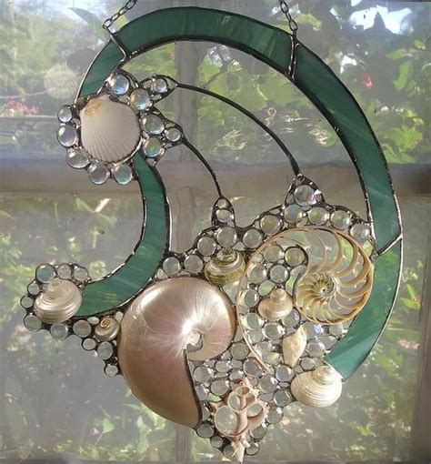 Nautilus Waves Etsy Custom Stained Glass Shell Art Etsy