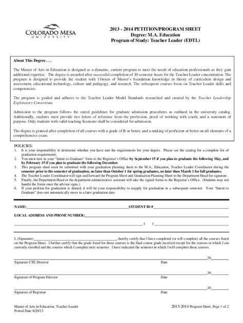 Fillable Online Coloradomesa Eduacademic Program Sheets2013 2014