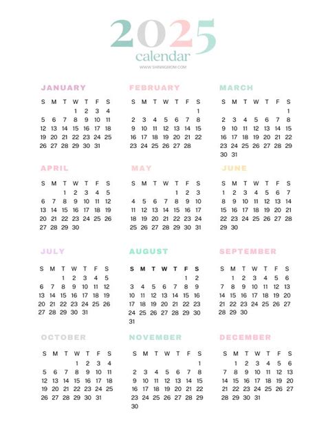 2025 Yearly Calendar Printables- 30 Beautiful One-Page Calendars! in ...