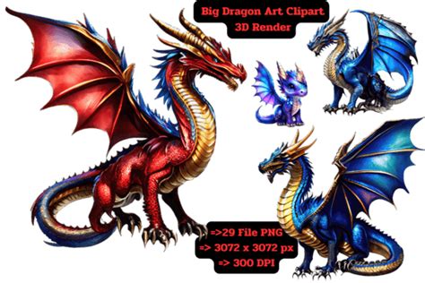 Big Dragon Art Clipart 3d Render Graphic By Mancreative · Creative Fabrica