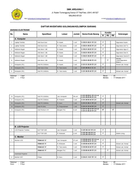 Contoh Buku Induk Barang Inventaris Kantor Contoh Surat Resmi