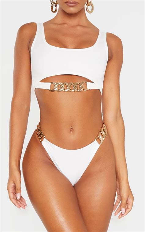 White Chunky Chain Double Strap Bikini Bottom Prettylittlething