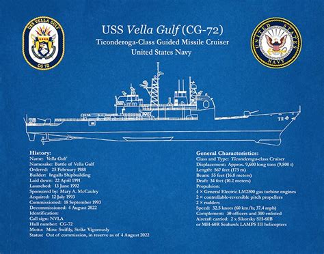 USS Vella Gulf CG-72 Blueprint, Ticonderoga Class Guided Missile ...