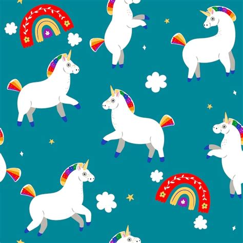 Premium Vector Seamless Pattern With Unicorns And Rainbows