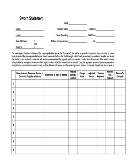 Sworn Statement Form Fillable Printable Forms Free Online