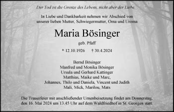 Traueranzeigen Von Maria B Singer Schwarzw Lder Bote Trauer