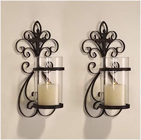 Set Of Two Adeco Hd Iron Glass Vertical Wall Hanging Candle