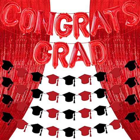 Red Graduation Cap Garland Felt 4 String No Diy Big