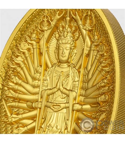 THOUSAND ARMS GUANYIN Gilded 5 Oz Monnaie Argent 25000 Francs Chad 2023