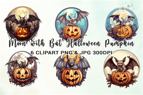 Moon With Bat Halloween Pumpkin Clipart Graphic By Venime Creative