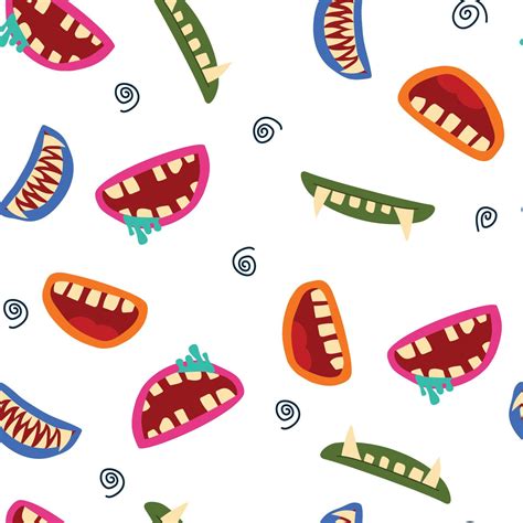 Scary mouths of monster with horror teeth for Halloween wrapped's paper ...