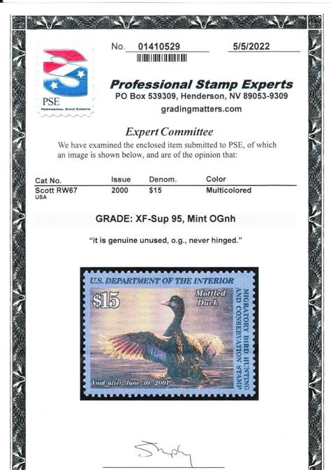 MOstamps US RW67 Mint OG NH Graded 95 With PSE Cert Lot MO 3566