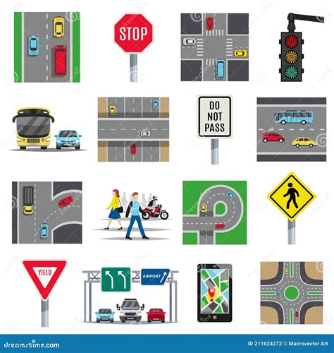 Traffic Signs Flat Icons Collection Stock Vector - Illustration of