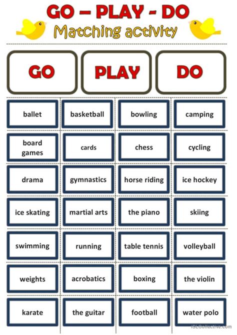 DO PLAY GO Matching Activity Vocab English ESL Worksheets Pdf Doc