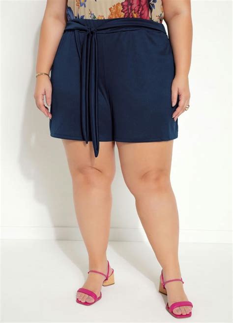 Short Marinho Amarra O Plus Size Marguerite