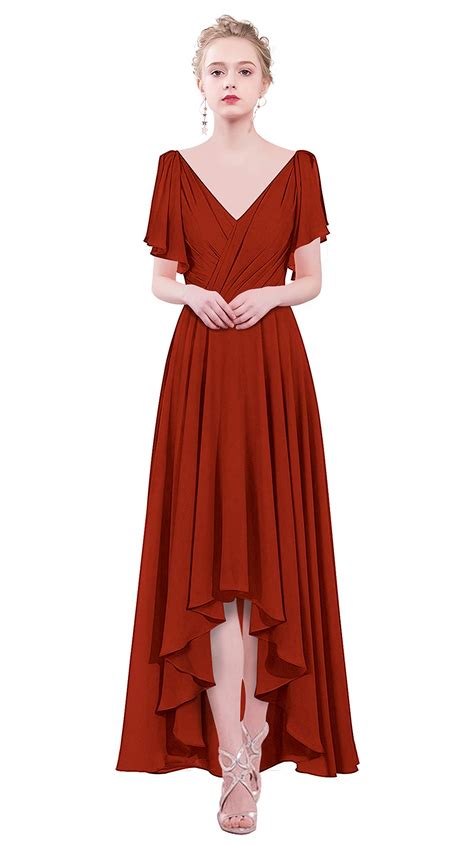 Lily Anny Womens Long Chiffon V Neck Hi Lo Bridesmaid Dress Formal Gown